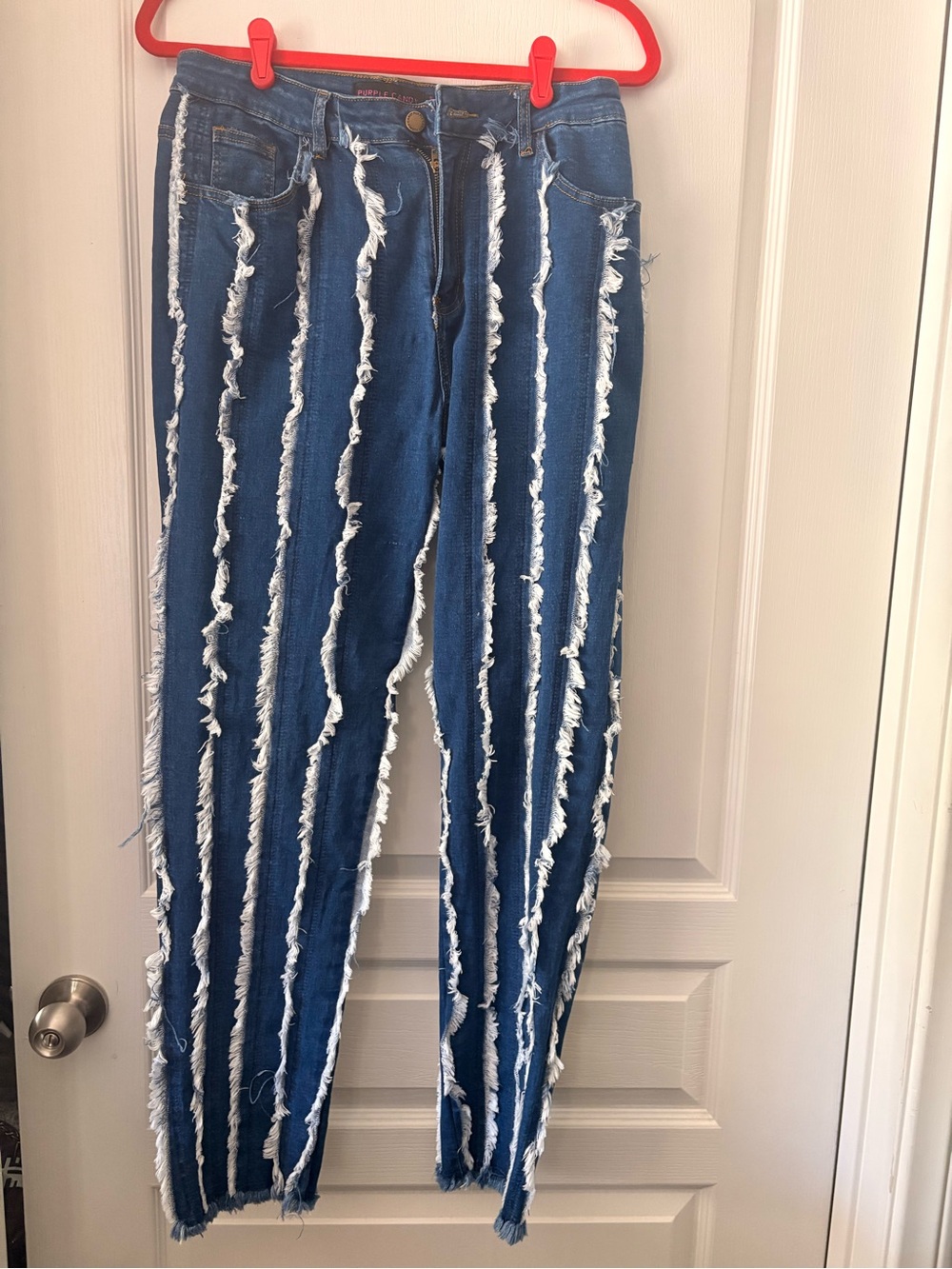Purple Candy Blue Frayed Stripe Women’s Jeans